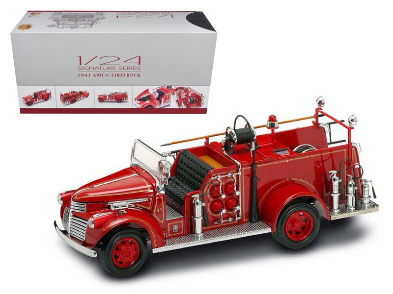 1941 GMC Fire Engine Red with Accessories 1/24 Diecast Model Car by Road Signature - Fire and Rescue ModelsTü - huB