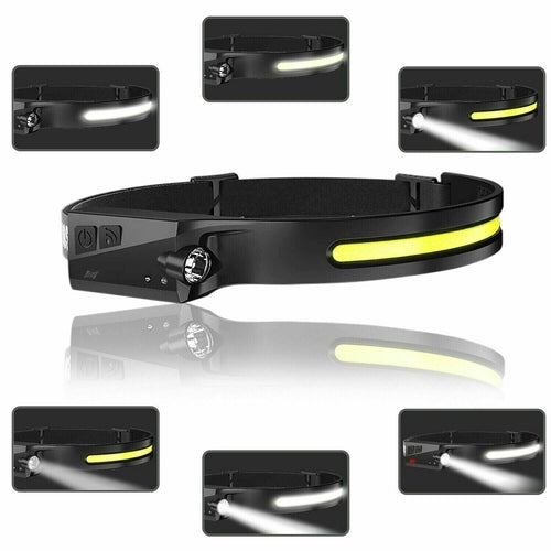 COB LED Headlamp USB Rechargeable Headlight Torch Work Light Bar Head