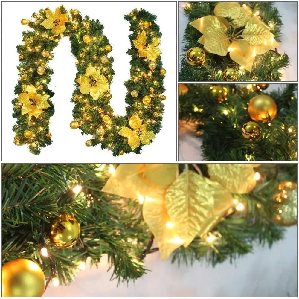 Artificial Christmas Garland Decorations with Lights, Christmas Wreaths for Xmas Tree Front Door Fireplaces Stairs Decor Wreath - Tü - huB