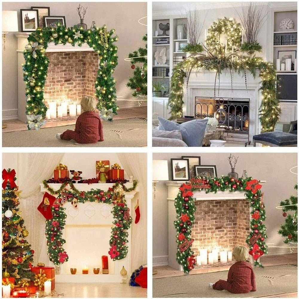 Artificial Christmas Garland Decorations with Lights, Christmas Wreaths for Xmas Tree Front Door Fireplaces Stairs Decor Wreath - Tü - huB