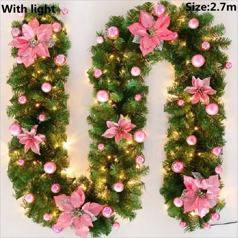 Artificial Christmas Garland Decorations with Lights, Christmas Wreaths for Xmas Tree Front Door Fireplaces Stairs Decor Wreath - Tü - huB