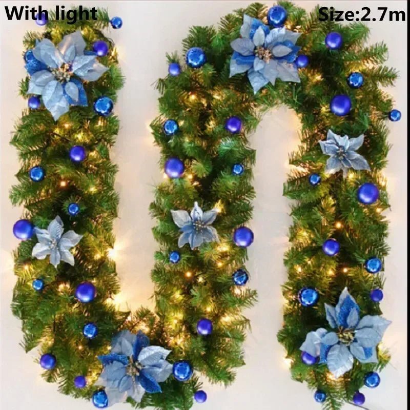 Artificial Christmas Garland Decorations with Lights, Christmas Wreaths for Xmas Tree Front Door Fireplaces Stairs Decor Wreath - Tü - huB