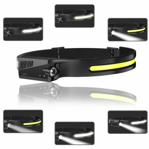 COB LED Headlamp USB Rechargeable Headlight Torch Work Light Bar Head - Tü - huB