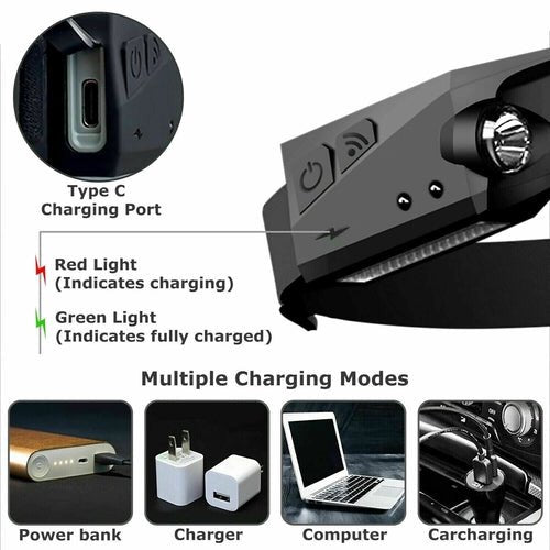 COB LED Headlamp USB Rechargeable Headlight Torch Work Light Bar Head - Tü - huB