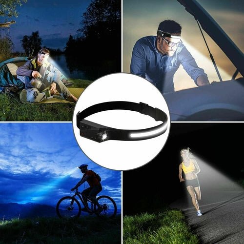 COB LED Headlamp USB Rechargeable Headlight Torch Work Light Bar Head - Tü - huB