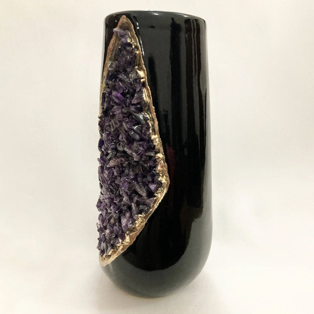 Handmade Black and Purple Crystal Ceramic Vase - n/aTü - huB