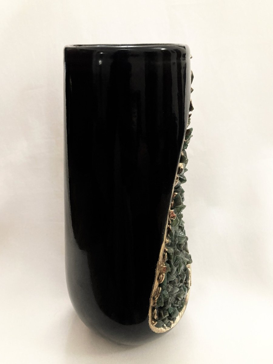 Handmade Black and Purple Crystal Ceramic Vase - n/aTü - huB