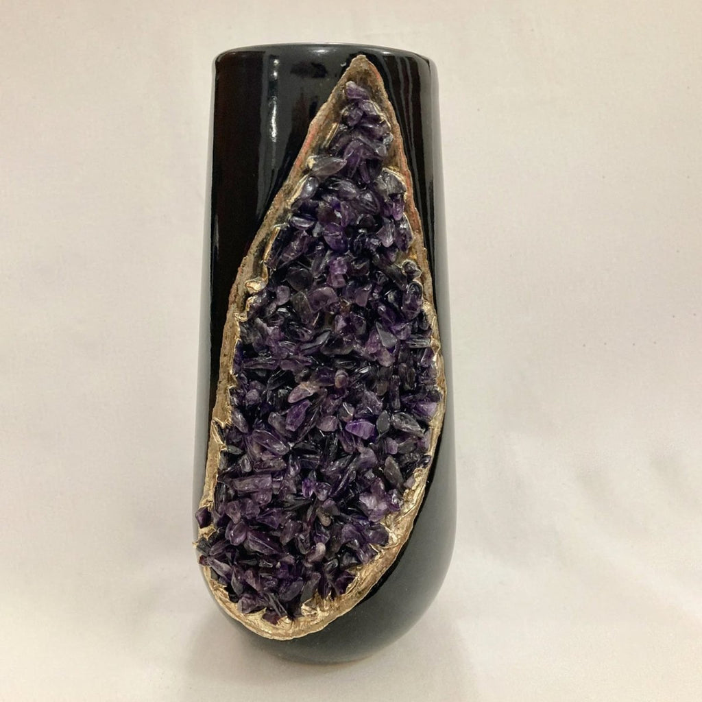 Handmade Black and Purple Crystal Ceramic Vase - n/aTü - huB