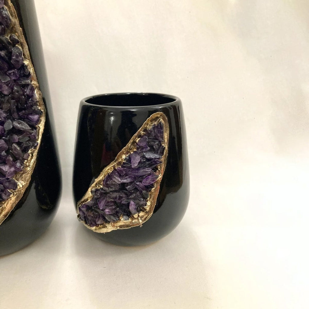 Handmade Black and Purple Crystal Ceramic Vase - n/aTü - huB